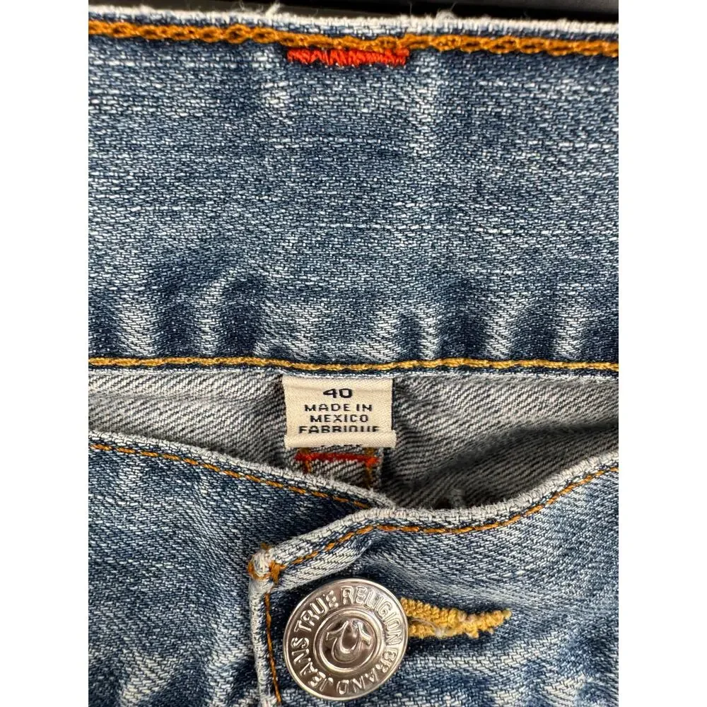 True Religion Jeans Mens 40 Distressed Ripped Fade Straight Leg Blue Denim Pants